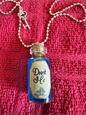 Blue 'Drink Me' Mini Potion Bottle Necklace for Women